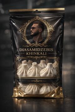 Sachet de khinkali géorgiens Diasamidzebis, raviolis traditionnels de Géorgie / Zakje Georgische khinkali van Diasamidzebis, traditionele Georgische dumplings / Bag of Diasamidzebis Georgian khinkali, traditional Georgian dumplings