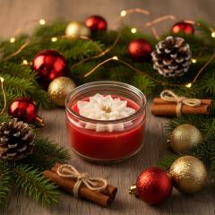 Picture of the product Petit pot bougies Noël Bio parfum fruits rouge avec fleur de Noël