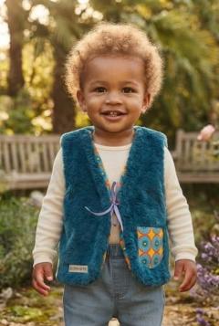 Photo de l'article 9 à 18 mois - Gilet de berger fourrure bleue