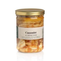 Bocal de cassoulet aux véritables haricots Tarbais Label Rouge, plat cuisiné traditionnel – La Cave Epicurienne / Pot cassoulet met echte Tarbais-bonen Label Rouge, traditioneel bereid gerecht – La Cave Epicurienne / Jar of cassoulet with genuine Label Rouge Tarbais beans, traditional ready meal – La Cave Epicurienne
