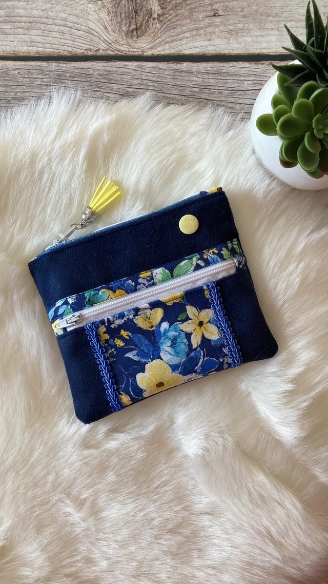 Pochette Two Zip bleue et jaune double fermeture / Two Zip pouch blue and yellow with double zip / Two Zip tasje blauw en geel met dubbele rits