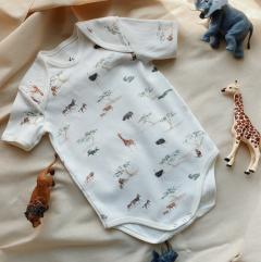 Body bébé en coton tout doux motif savane, cadeau de naissance local belge "Valeur Couture" / Zachte babybody met savanneprint, ideaal geboortegeschenk uit België / Soft baby bodysuit with savannah print, local Belgian birth gift