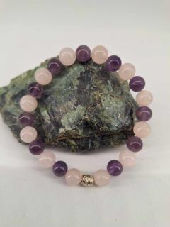 Bracelet sérénité en pierres naturelles – amour (quartz rose) & équilibre (améthyste) / Sereniteitsarmband met rozenkwarts en amethist – liefde en balans / Serenity bracelet with rose quartz and amethyst – love and inner balance