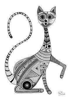 Illustration chat stylisé noir et blanc – affiche A3 originale, idéale pour déco ou cadeau / Zwart-wit kattenillustratie – origineel geschenk of muurdecoratie / Stylized black and white cat illustration – fun A3 wall art or gift