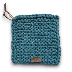 Foto van het artikel Set petrolblauwe pannenlappen – Gerecycled katoen, handgemaakt