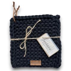 Foto van het artikel Set zwarte pannenlappen – Handgemaakt uit gerecycled katoen