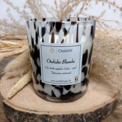 Bougie Orchidée Blanche – design noir et blanc façon dalmatien, parfum floral élégant / Geurkaars Witte Orchidee – zwart-wit design, elegante bloemengeur / White Orchid candle – floral scent in chic black and white dalmatian jar